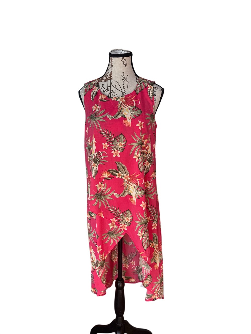 G by Giulana black Label Sleeveless Pink Tropical Print High-Low Dress, M